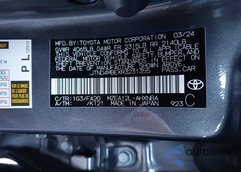 2024 Toyota Corolla Se z USA, uszkodzony, nr VIN JTND4MBEXR3231355